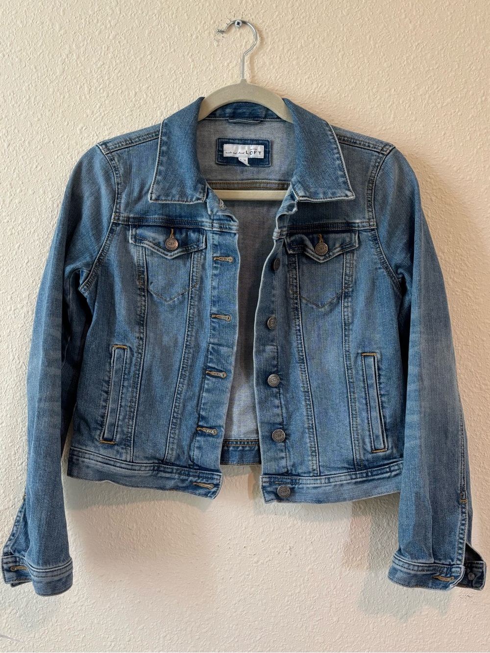 LOFT Faded Blue Denim Jacket with Button Front